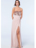 Strapless Rose Sequin Chiffon Slit Bridesmaid Dress